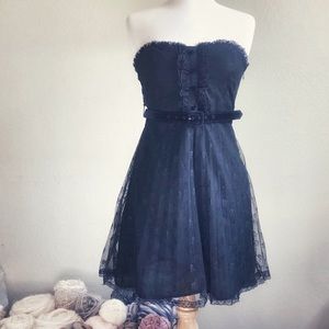 Black lace strapless Victorian party dress